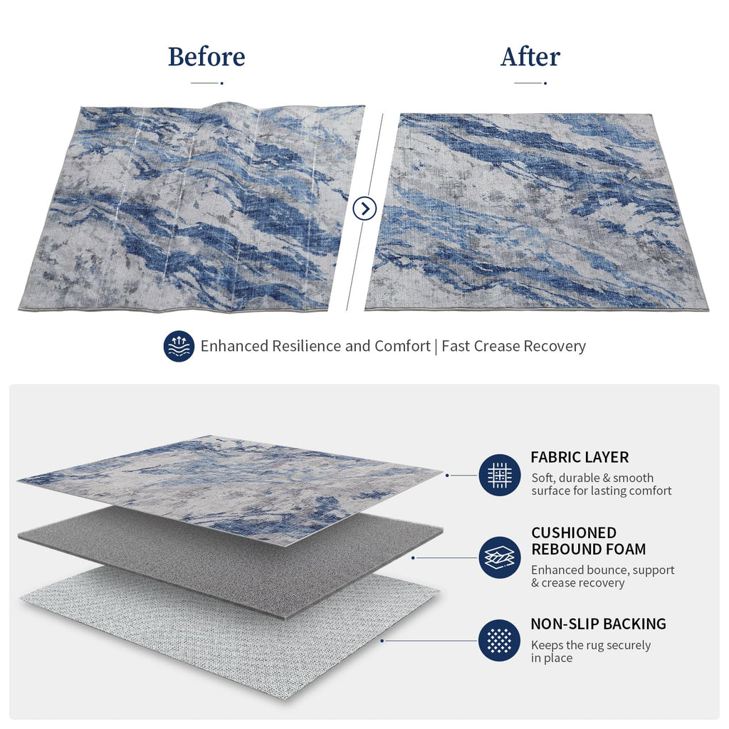 Blue Grey Modern Coastal Area Rug