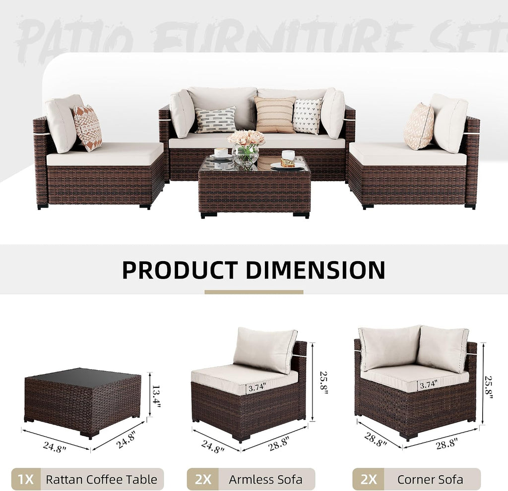 7-Piece Wicker Patio Furniture Set with Coffee Table, White | Outdoor sectional sofa set, patio conversation set for