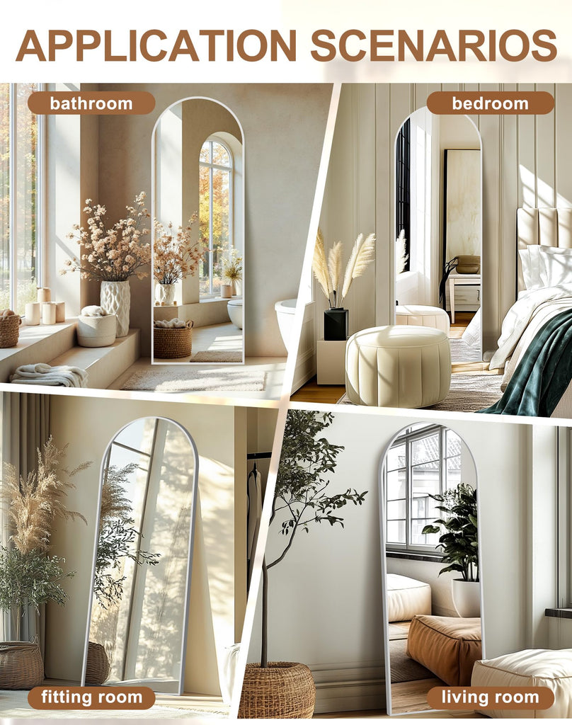 Arched Full Length Mirror with Stand, 69x24 Silver Floor Mirror
