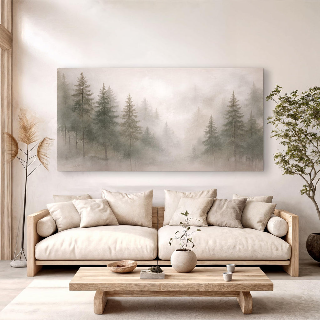 Soft Fog Forest 99 Canvas Wall Art, Misty Nature, 18x36