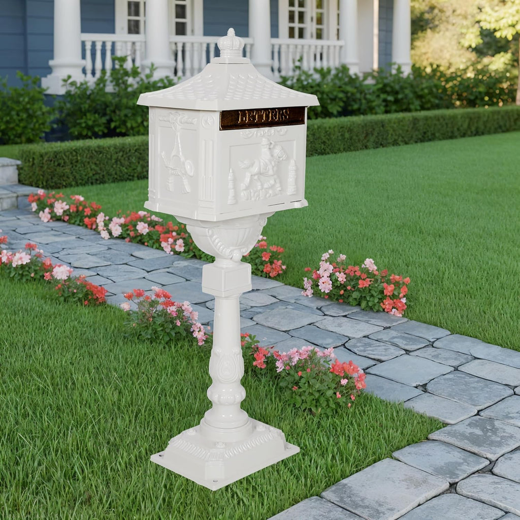 Mailboxes Package Drop Box, Rustproof Cast Aluminum Mail Boxes Outside, Secure Parcel Delivery Box Mailbox (White)