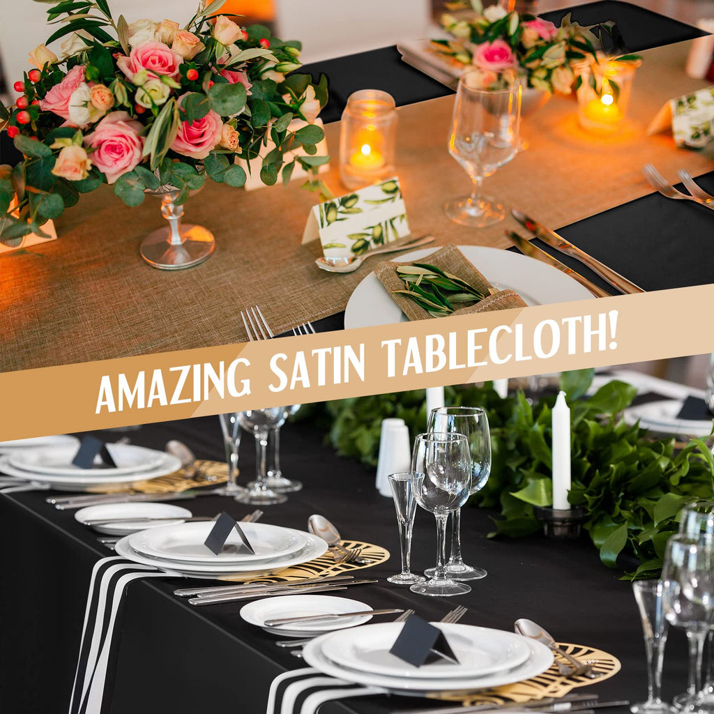 8 Pack Wedding Satin Tablecloth 102 x 58 in Rectangle, Black