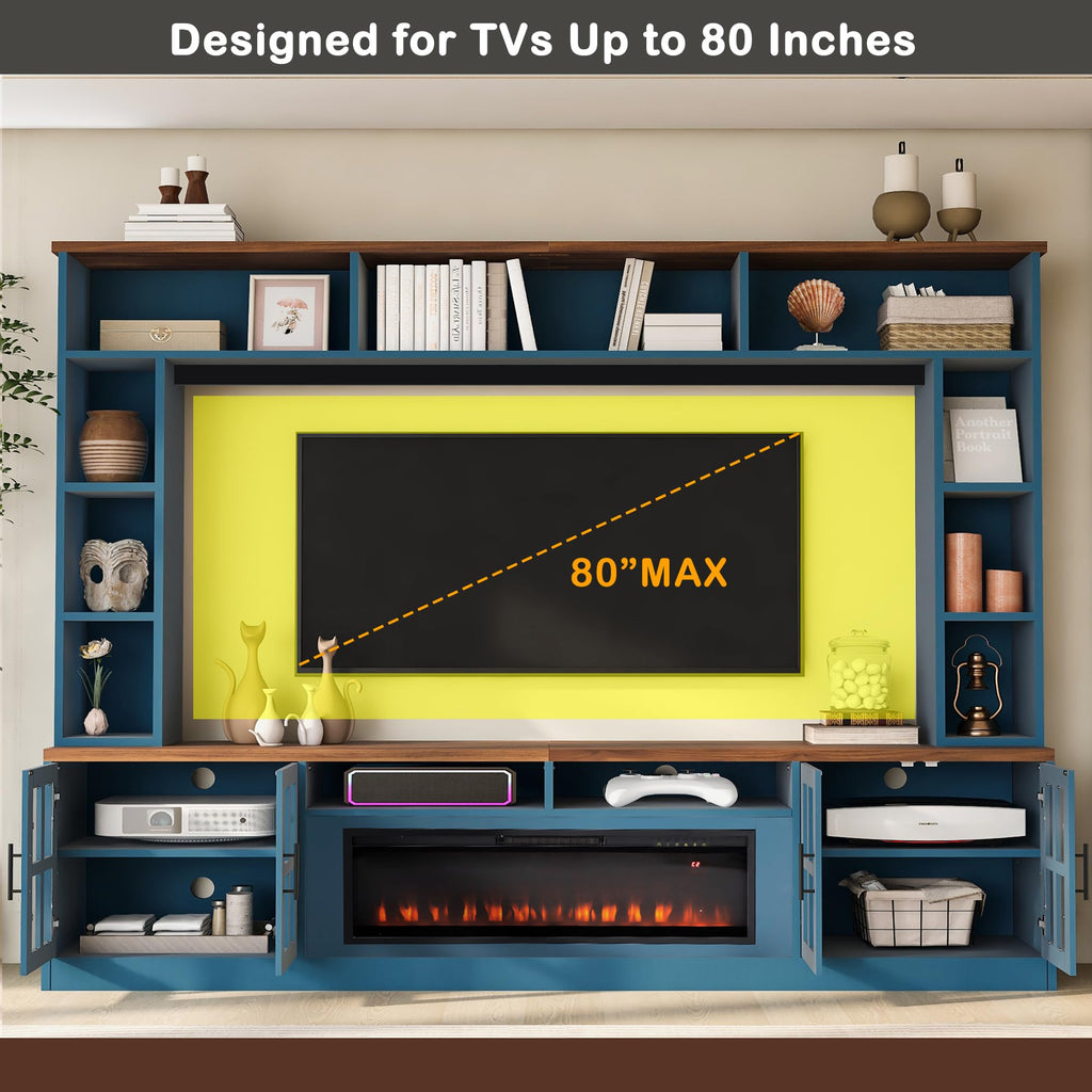 95.5" Farmhouse Entertainment Center with Fireplace, Wood Large TV Stand Wall Unit Media Console with Storage