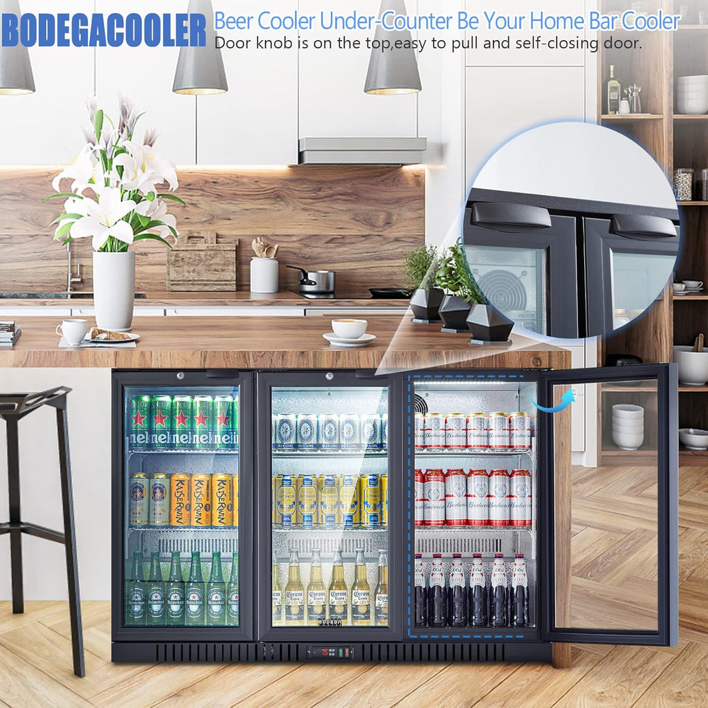 BODEGACOOLER Commercial Bar Cooler With 3 Glass Doors,11.4 Cu.Ft Under Counter B