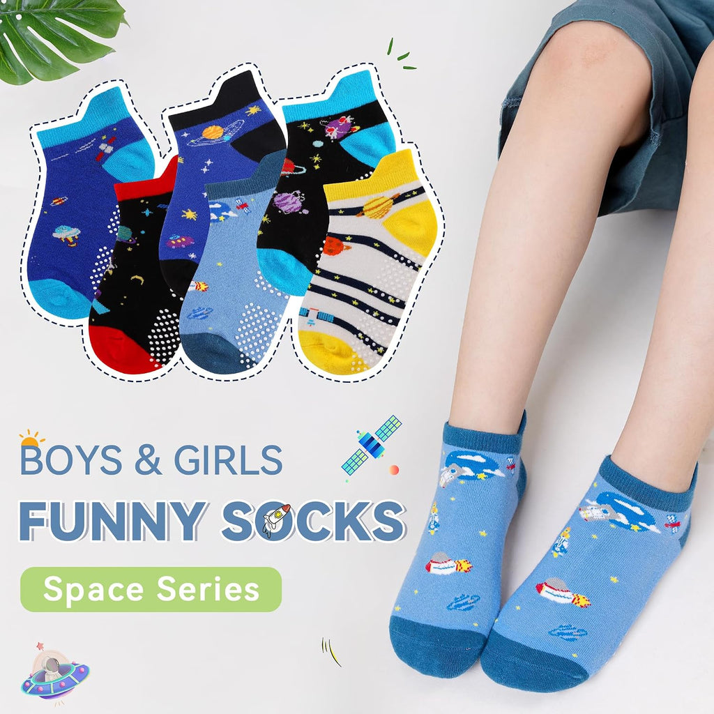 Kids Ankle Cotton Socks Cute Animal Pattern Soft Non Slip Boys Girls No Show Socks 6 Pairs