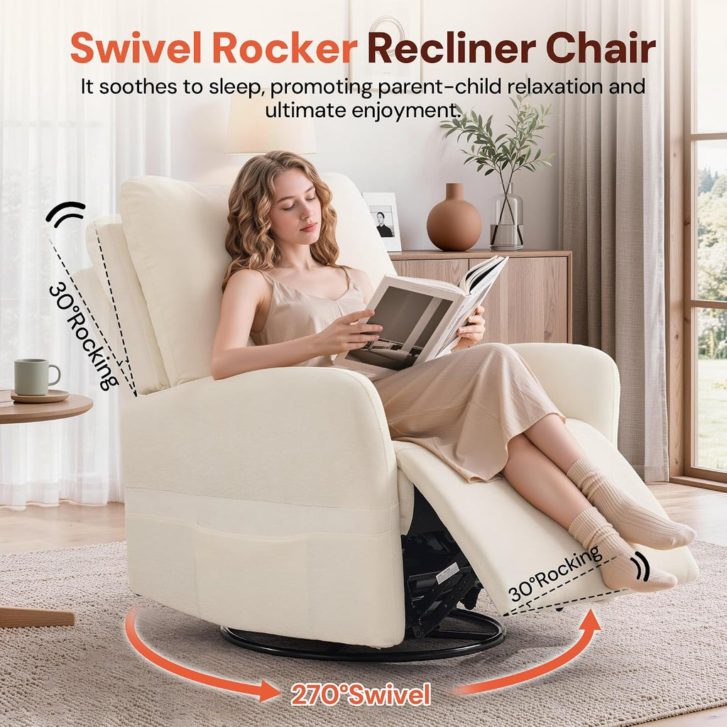Power Swivel Rocker Recliner Chair, Electric Nursery Rocking Chairs with USB & Type-C Ports, Upholstered 23" Wide