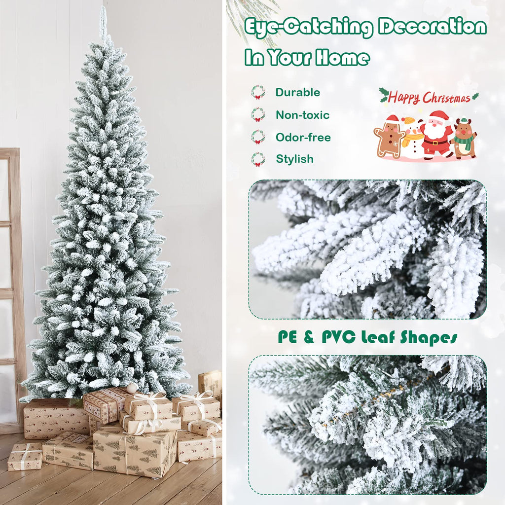 7.5ft Snow Flocked Pencil Christmas Tree with 1189 Branch Tips