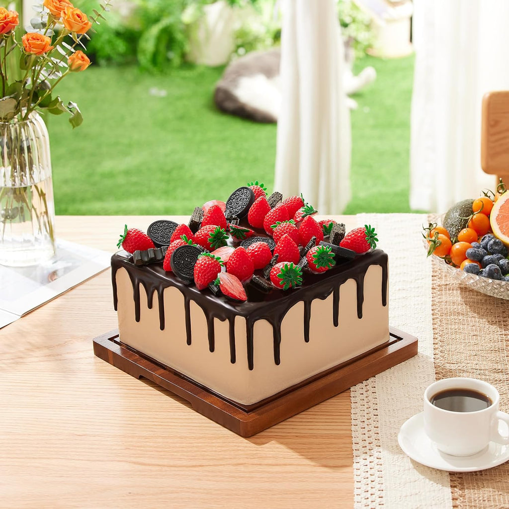 Acacia Wood Cake Stand with Lid,2-in-1 Cake Holder with Dome,Square dome