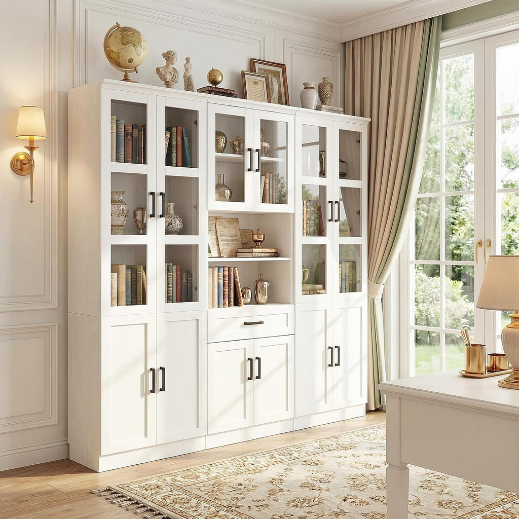 80" Tall Kitchen Pantry Storage Cabinet with Doors and Shelves | Freestanding Kitchen Hutch Pantry Cabinet with Glass