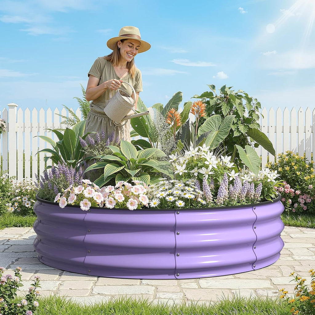Round Raised Garden Bed, 4x4x1 FT Galvanized Steel Metal Garden Bed, Open-Bottom Design, 12-Inch Deep Outdoor Raised