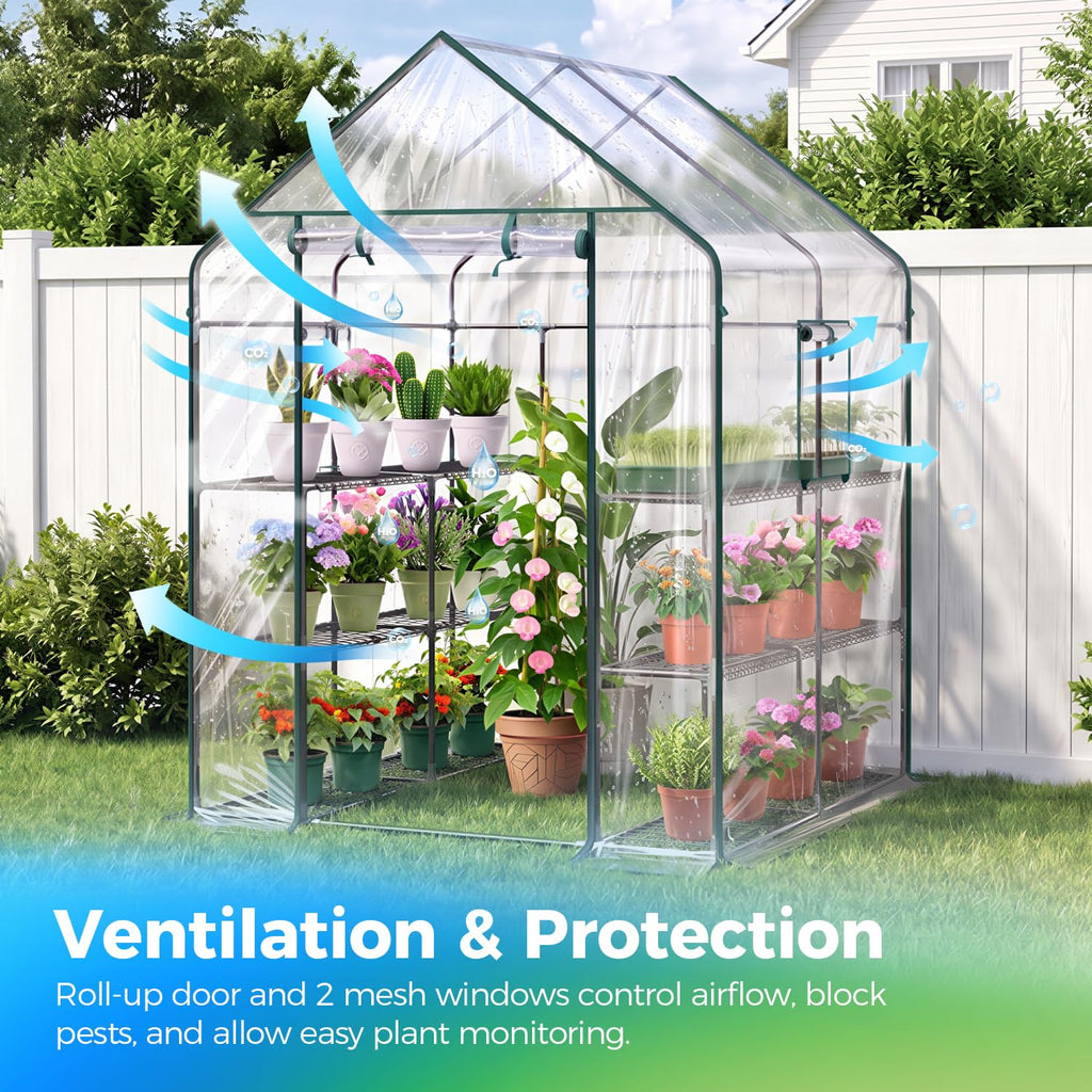 Plastic Greenhouse for Outdoors: Portable Walk in Plant Green House with Improved Transparent PVC Cover, 3 Tiers 12