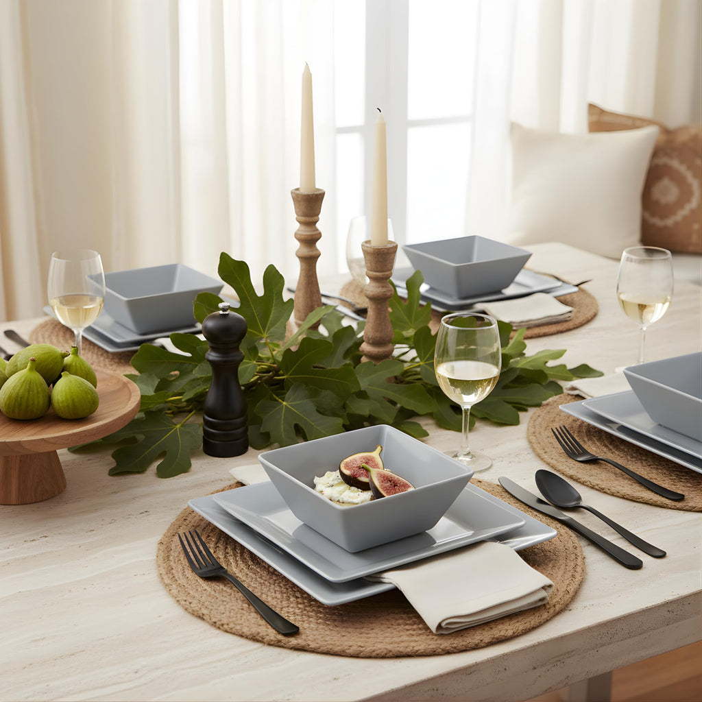 TP 12-Piece Melamine Dinnerware Sets, Plates and Bowls Dishes Set for 4, Break-Resistant & Non-Microwavable