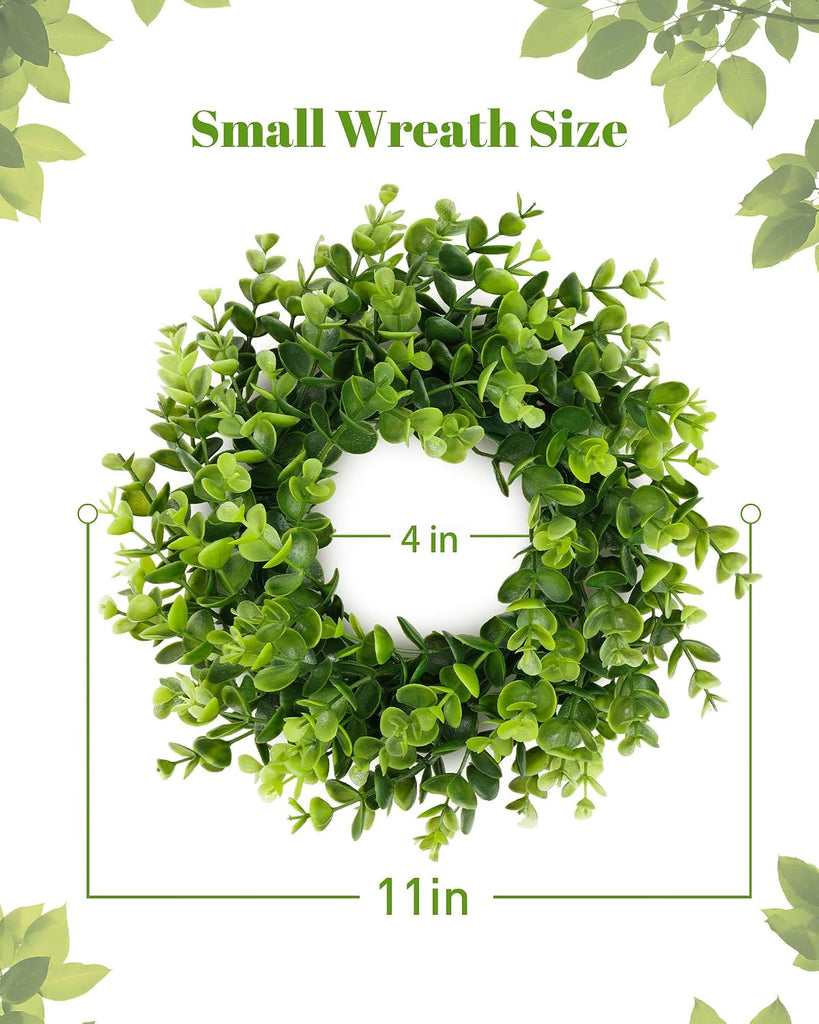 Inch Artificial Boxwood Small Wreath for Front Doors, 2 Packs Green Leaves Wreath, Spring Summer Mini Wreaths - Set of 2