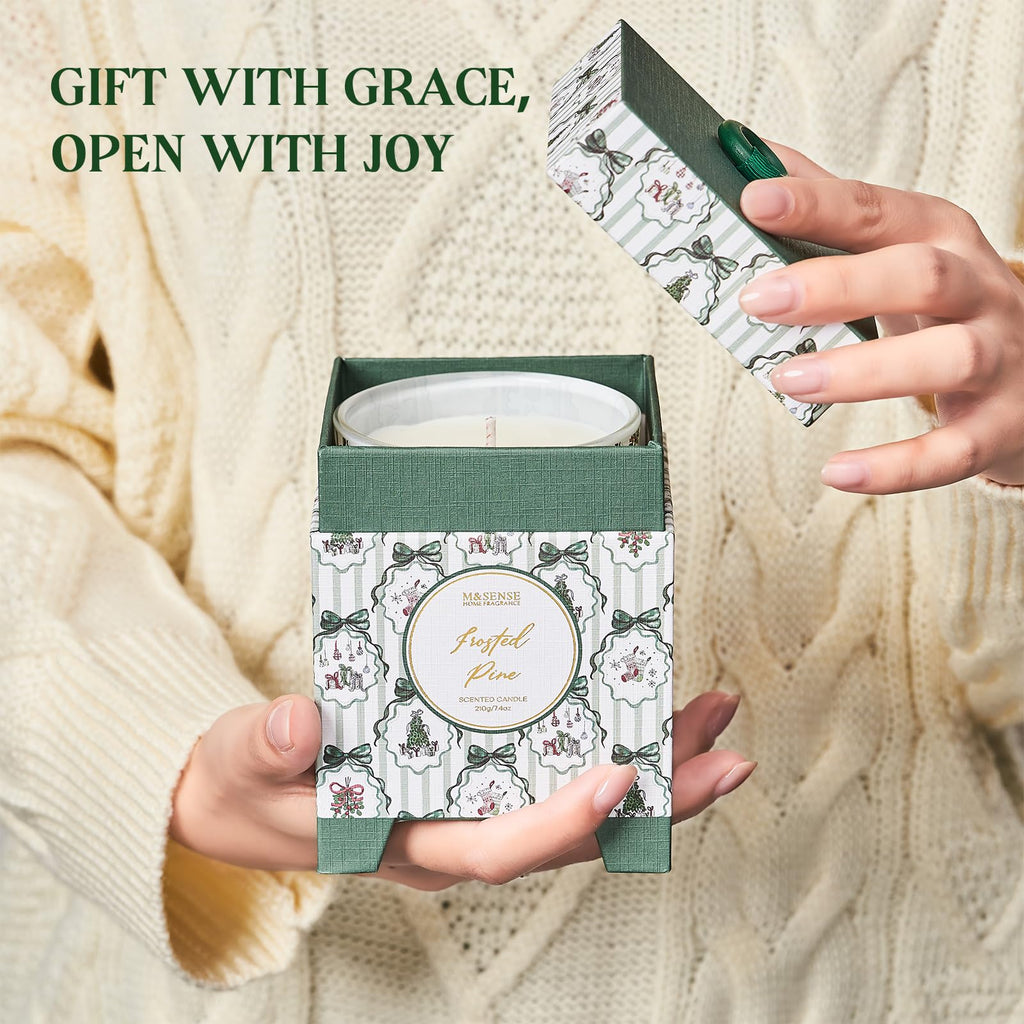 Christmas Holiday Candle - Frosted Pine Scent, 7.4oz Soy Wax, Winter Scented Candle Gift for Women and Teen Girls