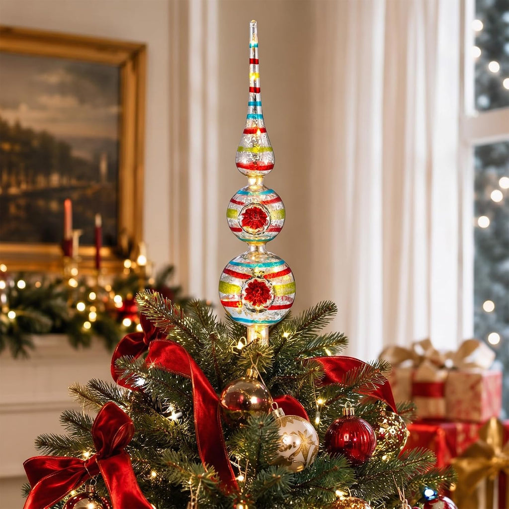 12" Mercury Glass Christmas Tree Topper,Flower,Vintage Floar