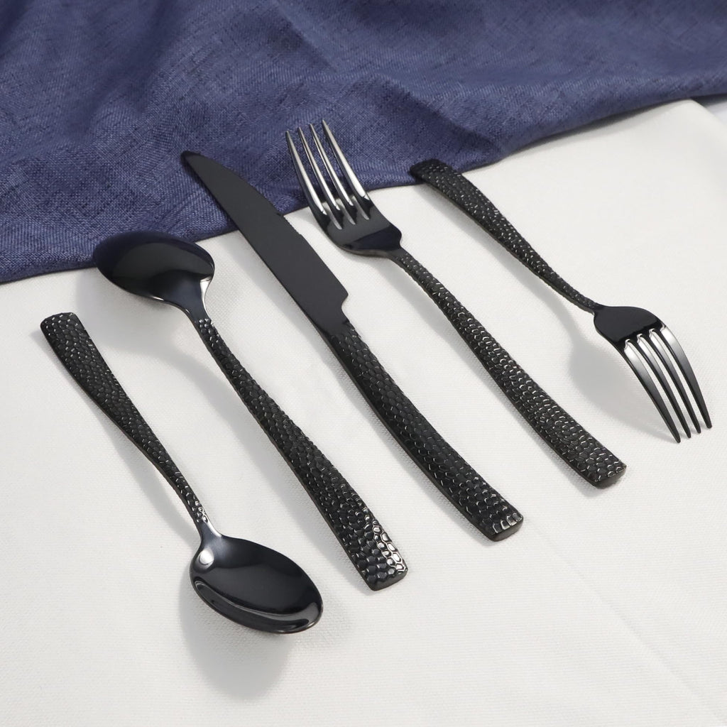 Black Hammered Silverware Set, 20 Piece Stainless Steel Flatware Set for 4, Food-Grade Tableware Cutlery Set