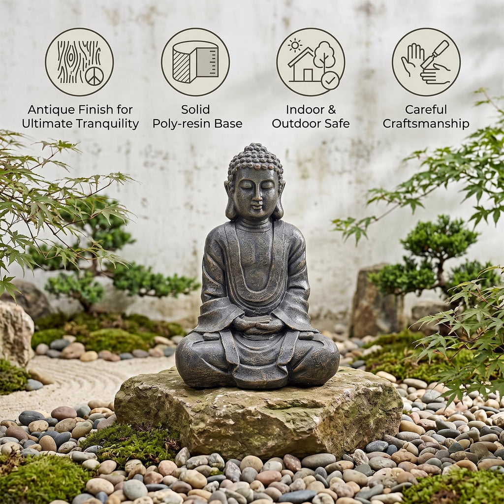 11.5 Inch Gray Buddha Statue Resin Meditation Figurine