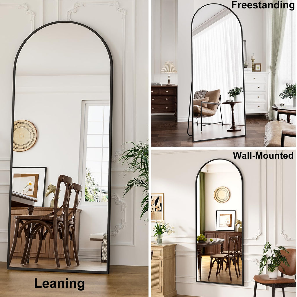 Full Length Mirror, 71"x30" Large Arched Standing Floor Mirror(Black)