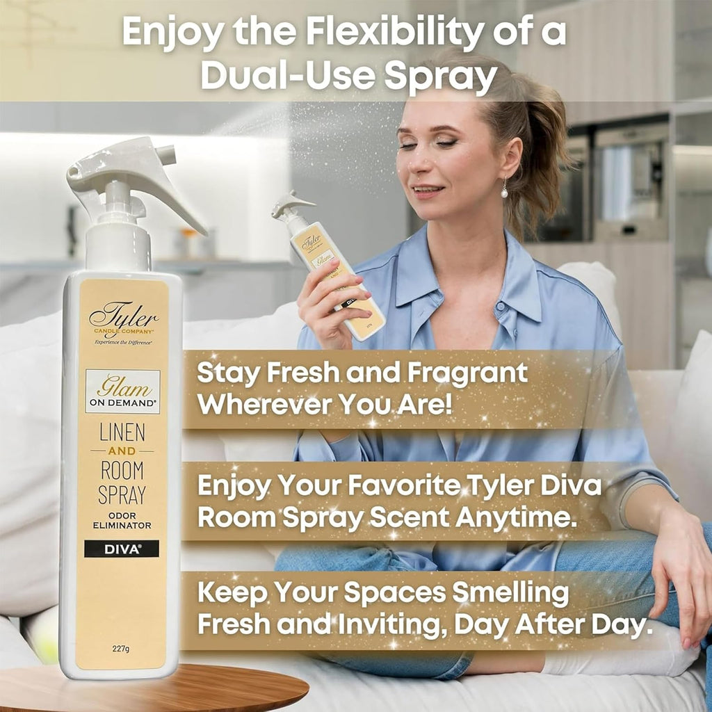 Tyler Glam on Demand - Diva Scent Linen and Room Spray 2 Pack - Air Freshener and Odor Eliminator Bundle with Stain