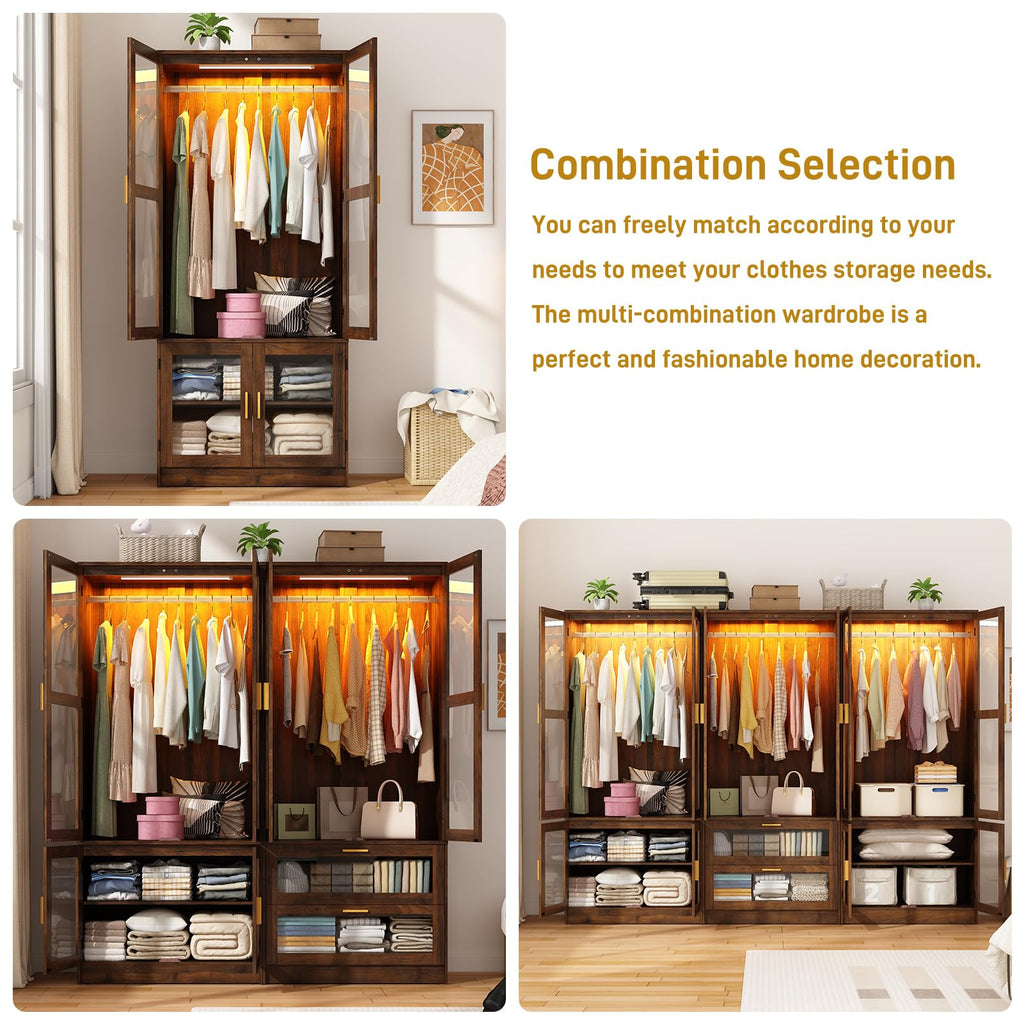 6 Doors Armoire Wardrobe Closet with Sensor LED Light