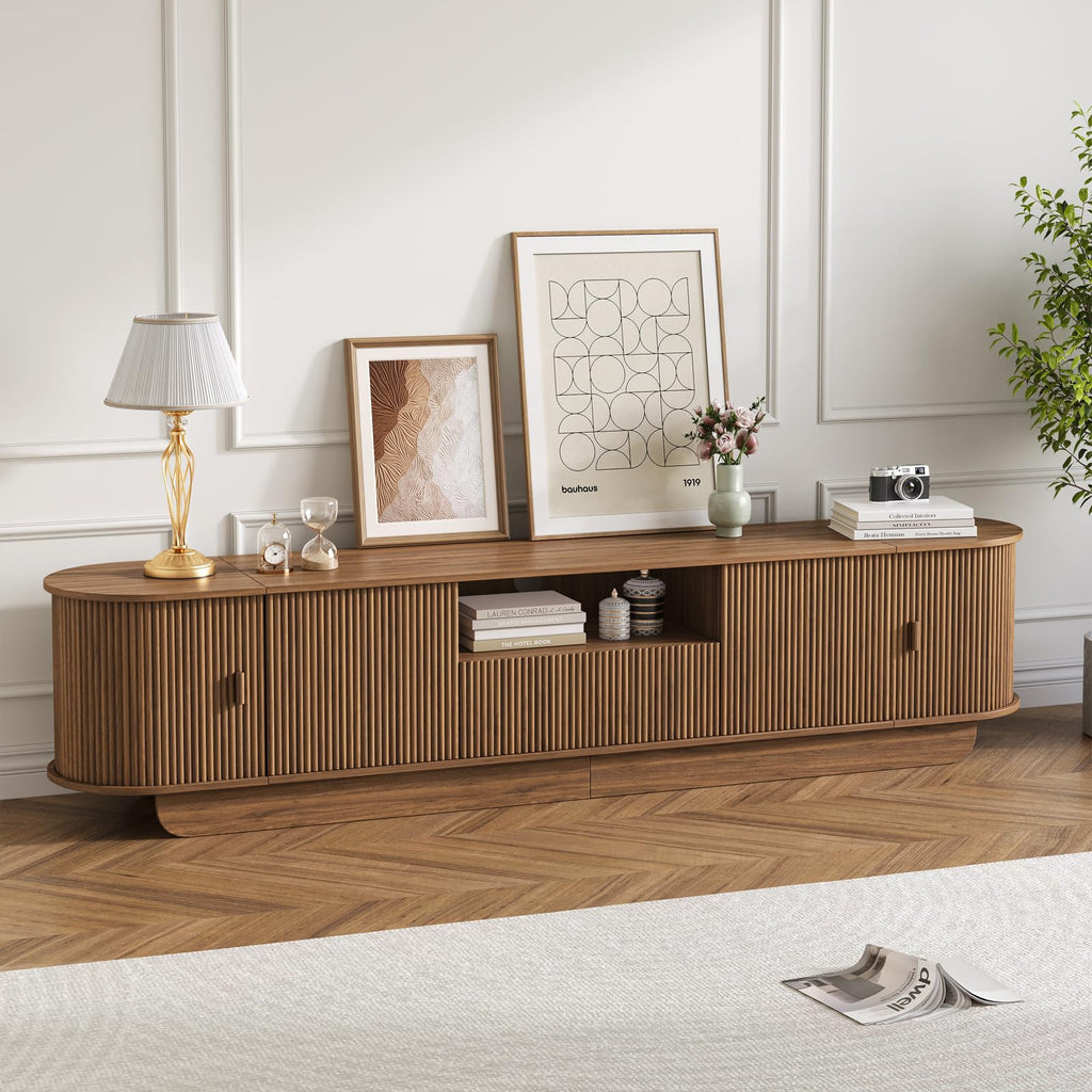 86.6'' Fluted TV Stand for 55-85 Inch, Walnut TV Console