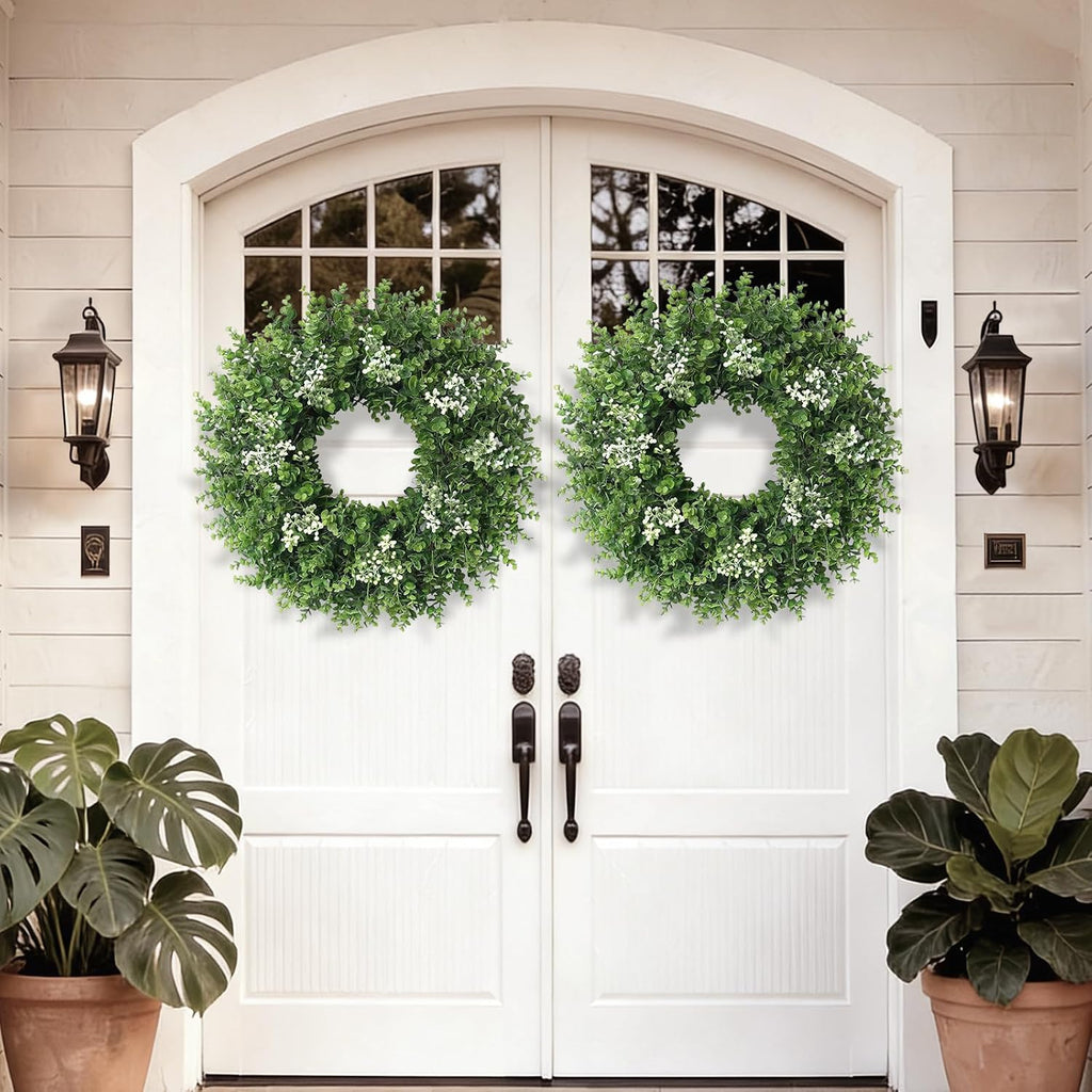 26'' Large Boxwood Wreath for Front Door Artificial Spring Wreath Boxwood Leaves Greenery Outdoor Door Wreaths