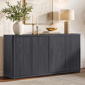 Buffet Cabinet with Storage Accent Sideboard with 4 Doors 66.3" Wide Fluted Credenza Modern Buffet Table Media