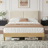Queen Bed Frame Upholstered Platform Beds with Height-Adjustable Cotton and Linen Headboard, Heavy Duty Wood Slats