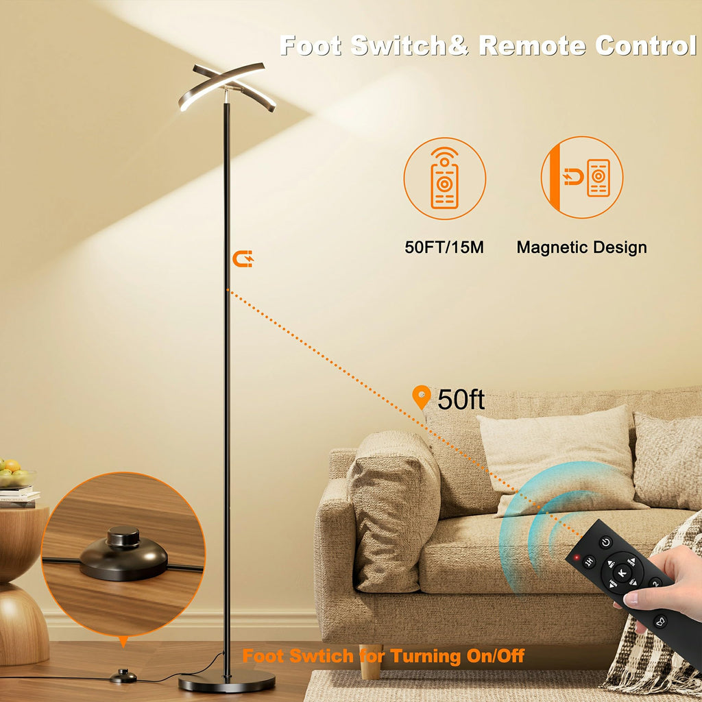LED Floor Lamp, 32W 2200lm LED Floor Lamp, Dimmable Standing Lamp with 2 Rotatable Lights, Foot Pedal & Remote