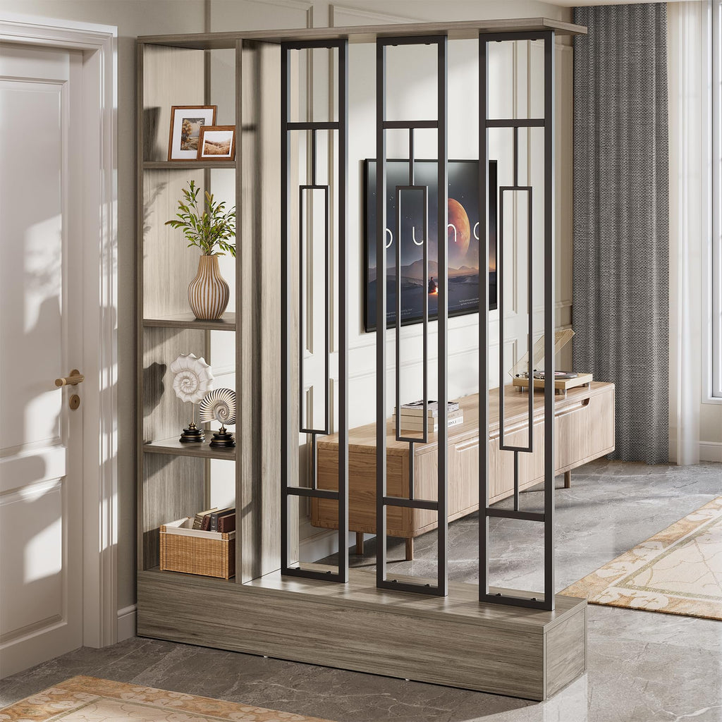 Room Divider with Shelves, 71" Freestanding Storage Room Divider