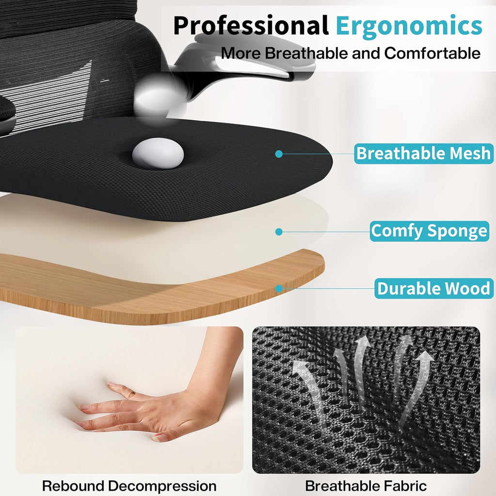 Ergonomic,Mesh with Lumbar Support,High Back Desk Chair with Flip-up Arms,400 lbs Big and Tall Computer Chair with