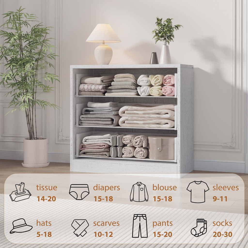 3, 30.5" Tall, Freestanding Vertical Drawer with Storage, Wooden Closet Chest Storage, White