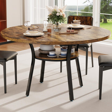 47'' Round Dining Table, Kitchen Table, Dinner Table, Rustic Brown