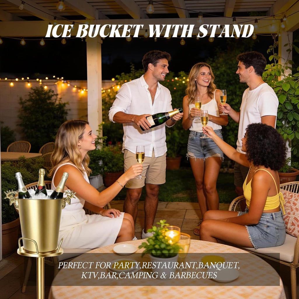 Champagne Bucket with Stand,Ice Bucket kits with Stand (Antler Gold, 1 pack)