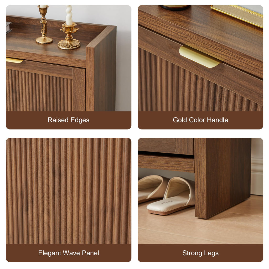 Fluted Shoe Storage Cabinet with 4 Flip Drawers