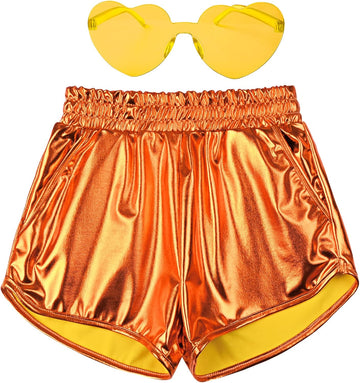 Girls Metallic Shorts Shiny Hot Short Sparkly Party Pants &Sunglasses