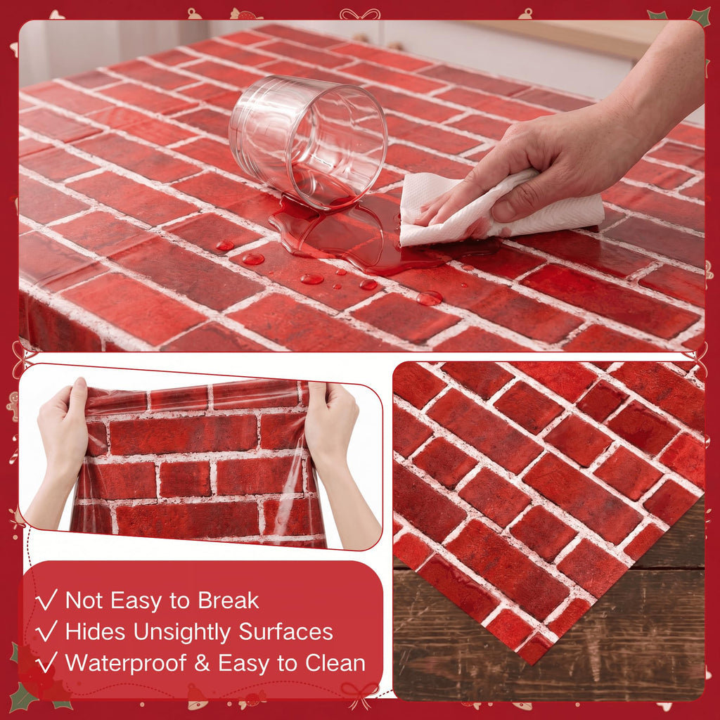 X 54IN Christmas Red Brick Tablecloth Roll with Slide Cutter Box