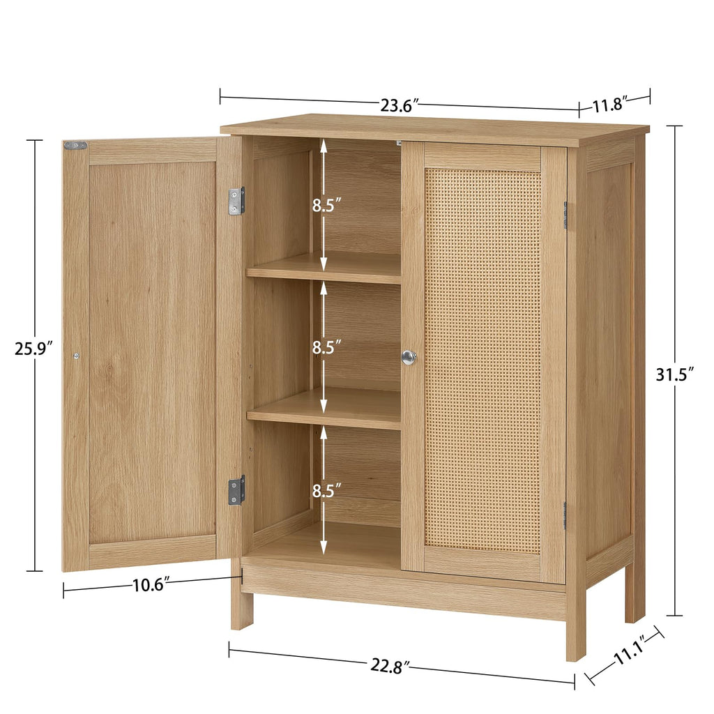 Storage Cabinet, Rattan Cabinet with Adjustable Shelf, Nature