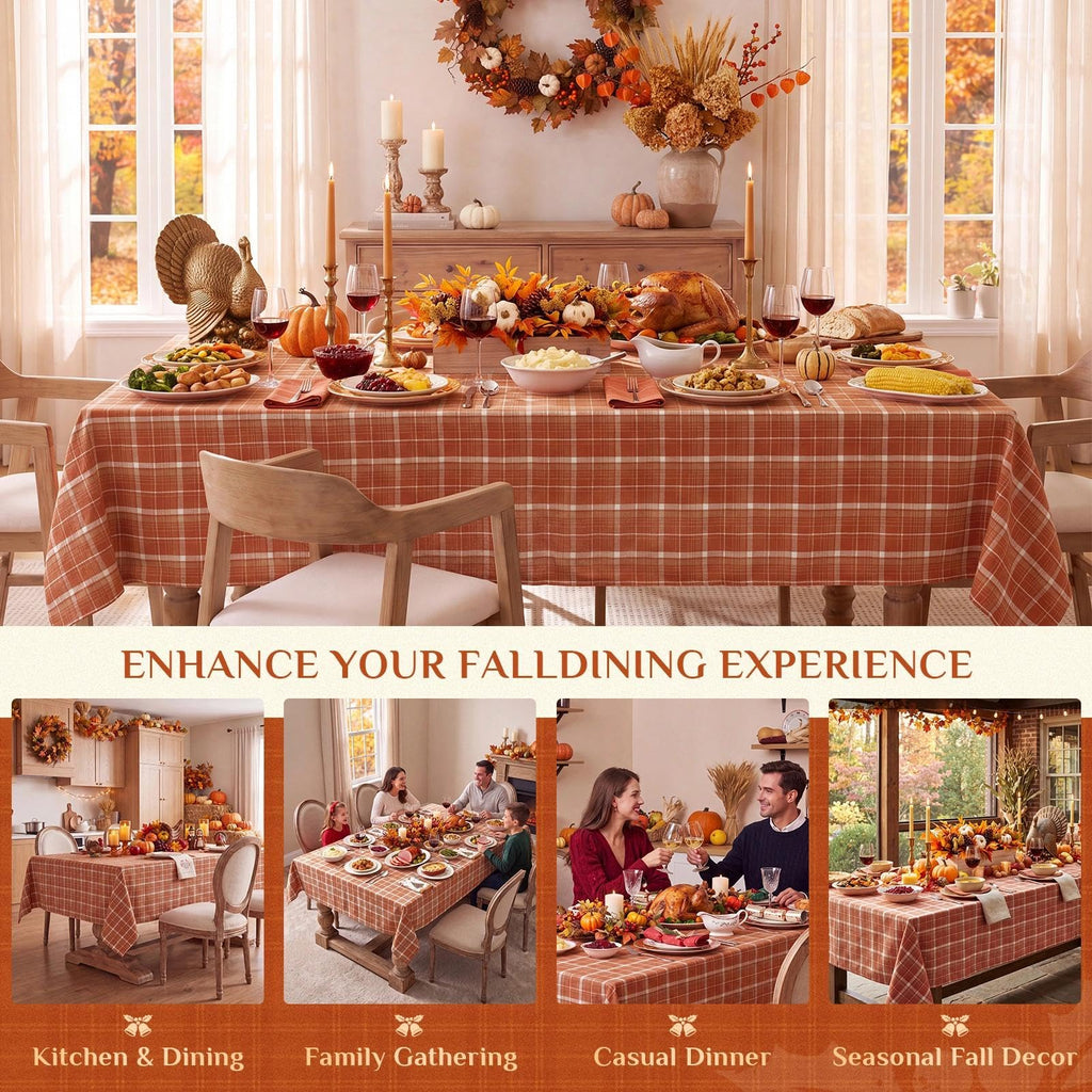 Fall Checkered Tablecloth Rectangle, Orange, 54 x 80 Inch