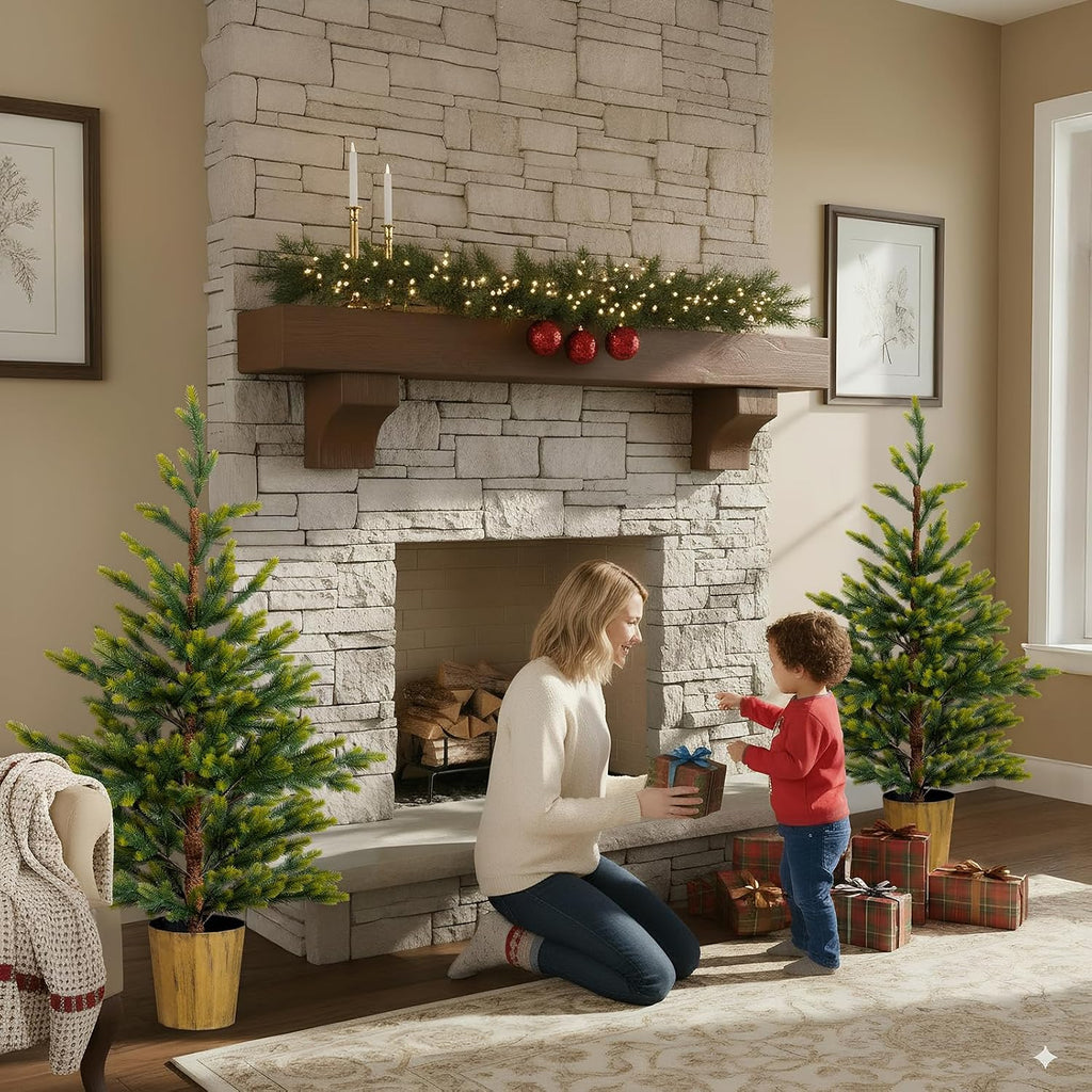 4ft Artificial Trees, Small PE Xmas Trees w/Plastic Pots, 119 Branch Tips Each, Perfect Symmetrical Holiday Decor Dec