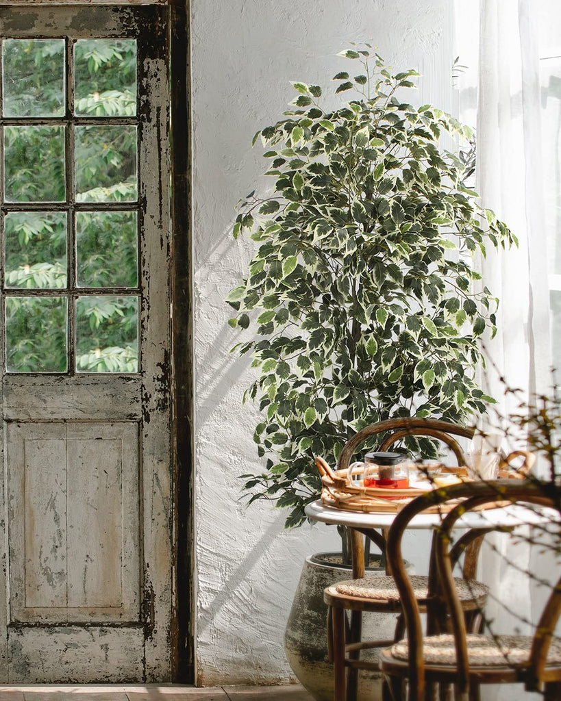 6 FT Artificial Ficus Tree 600 Leaves Faux Plants Indoor Tall with Black Pot Large Fake Tree Living Room Decor