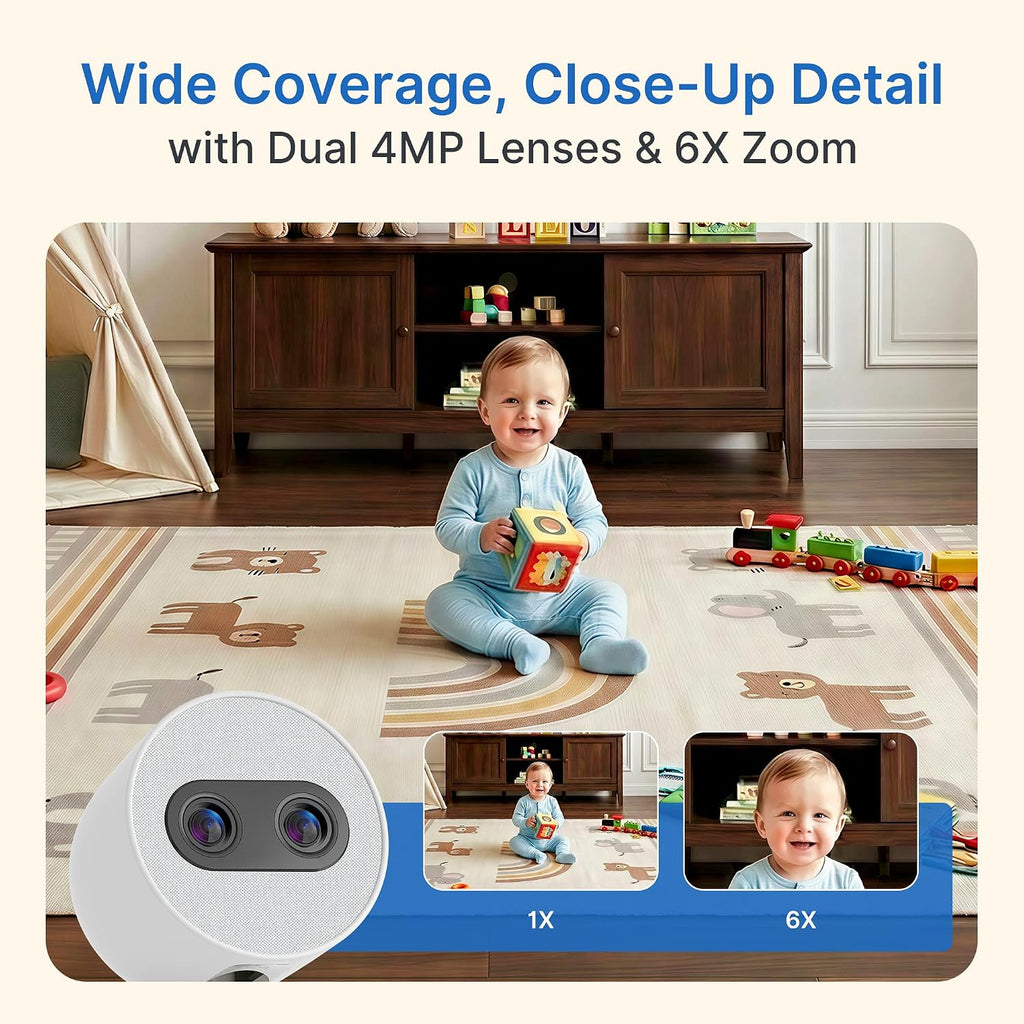 Split Screen Baby Monitor 2 Cameras, 7" Touch Screen, 4MP Split View