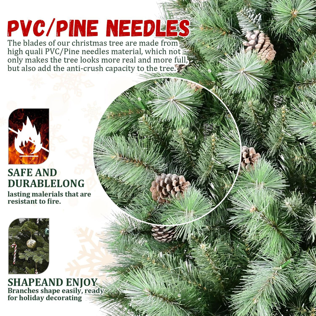 Christmas Tree, 1858 Tips, Pine Cones, PVC & Hard Needle, Green