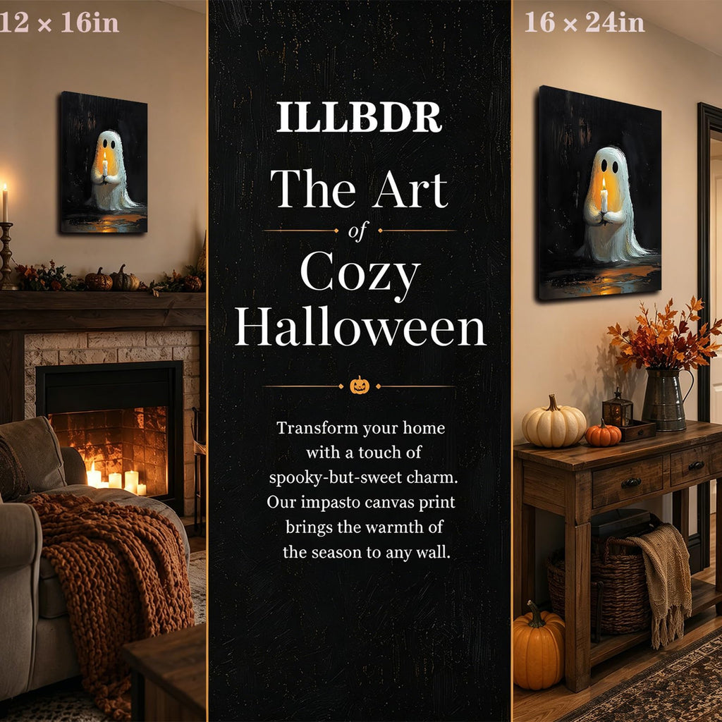Halloween Ghost Canvas Wall Art Prints Ghost Holding Candle Picture Wall Decor Cute Gothic Painting Vintage Dark