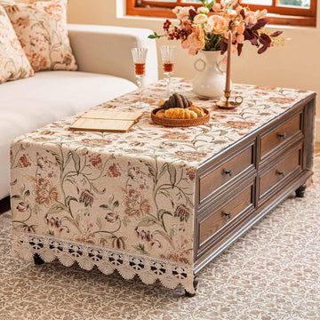 Luxury Chenille Coffee Table Cover Non-Slip Silicone Backing Heavyweight French Jacquard Table Cloth