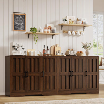 Modern Farmhouse Buffet Cabinet with Storage, 85" Large Sideboard Storage Cabinet with 6 Barn Doors, Coffee Liquor