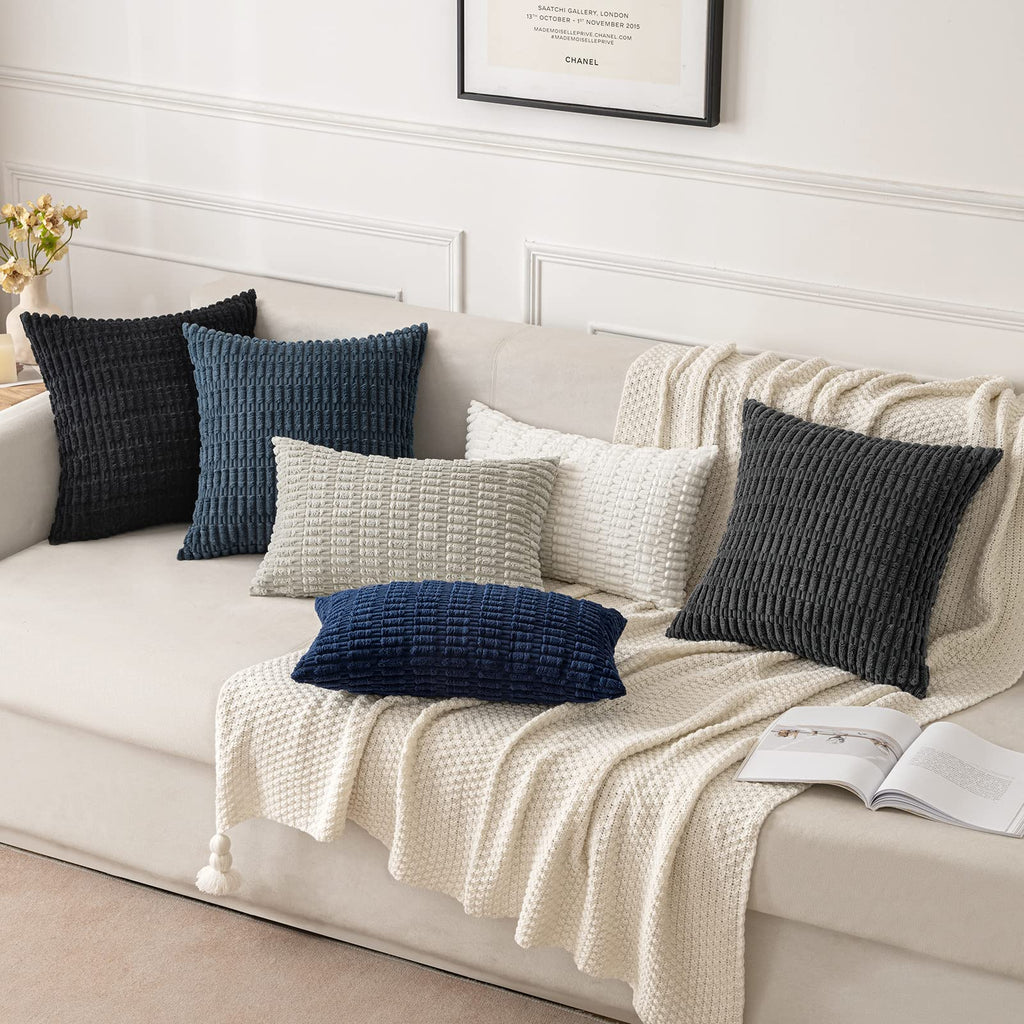 Lumbar Corduroy Decorative Throw Pillow Covers 12x20 Dark Grey