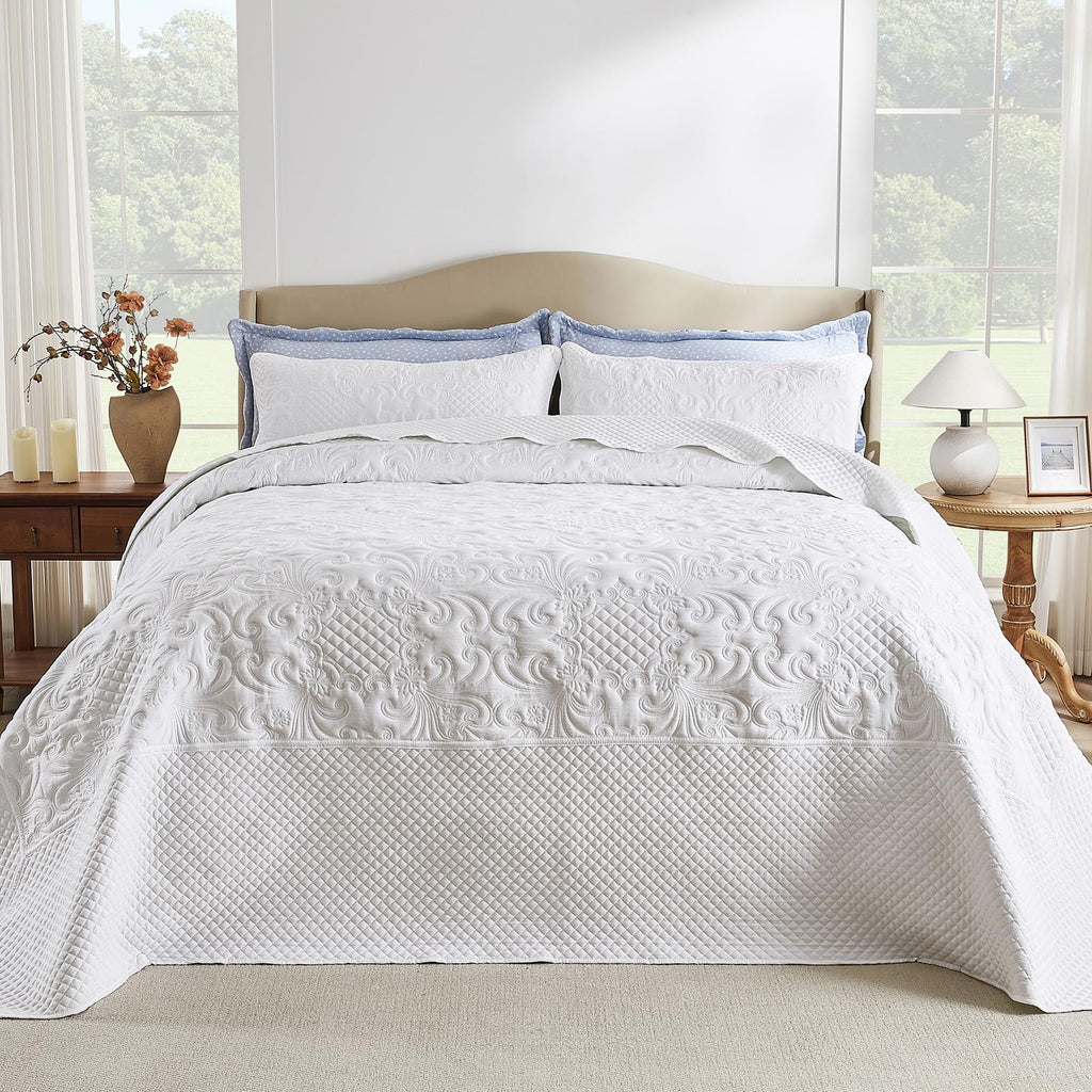 Alaskan King Quilt Set White Oversized King Bedspreads 132x120