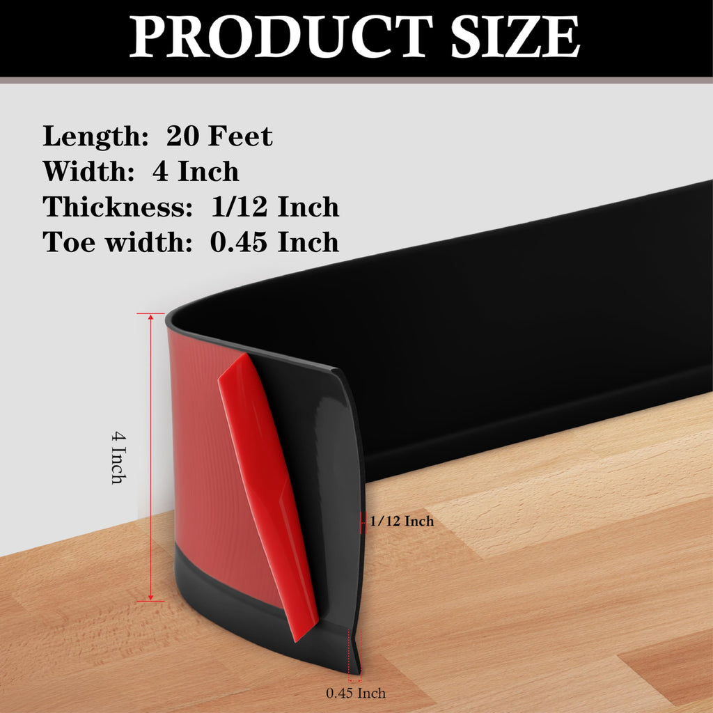 Peel and Stick Baseboard Trim 4" x 20 ft, Vinyl Baseboard Molding Black