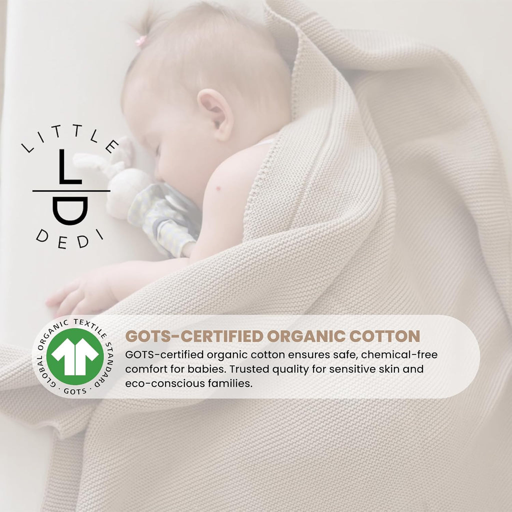Organic Cotton Baby Blanket 30x40, Stone - GOTS Certified, Soft Knit Swaddle with Gift Box, Breathable Nursery